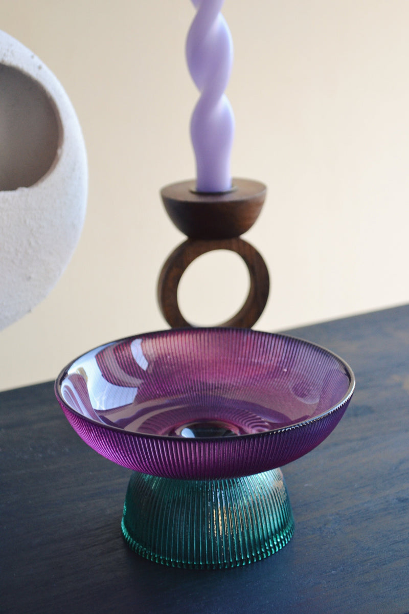 Pink Green Glass Small Fruit Bowl