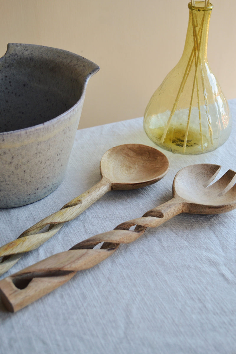 Wooden Salad Set Servers with Twisted Handles