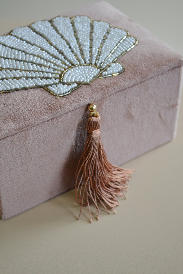Terracotta Velvet Beaded Shell Jewellery Box