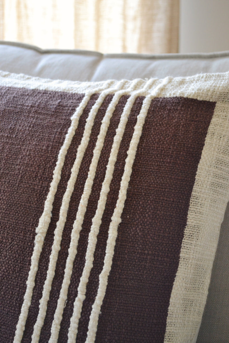Brown and off White Textural Cushion