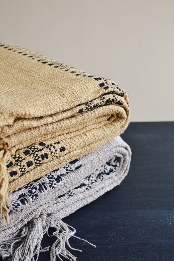 Cotton Throw with Fringing - Two Colours Available