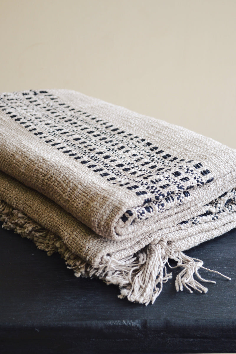Cotton Throw with Fringing - Two Colours Available