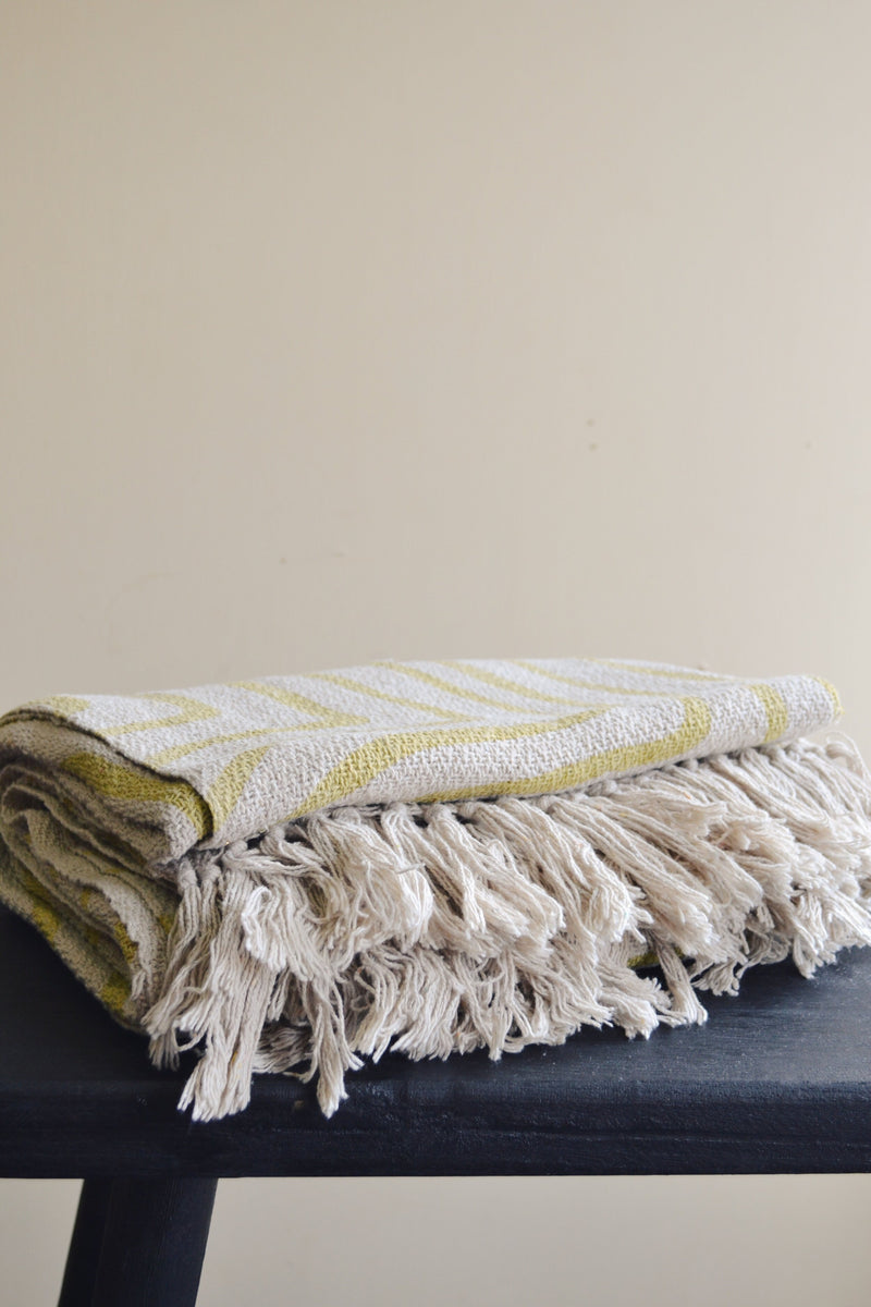 Beige and Yellow Recycled Cotton Throw