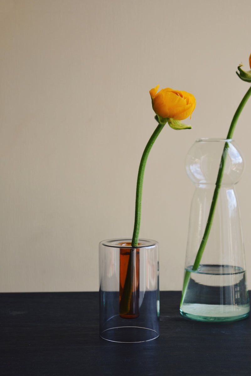 Small Grey / Orange Reversible Glass Vase