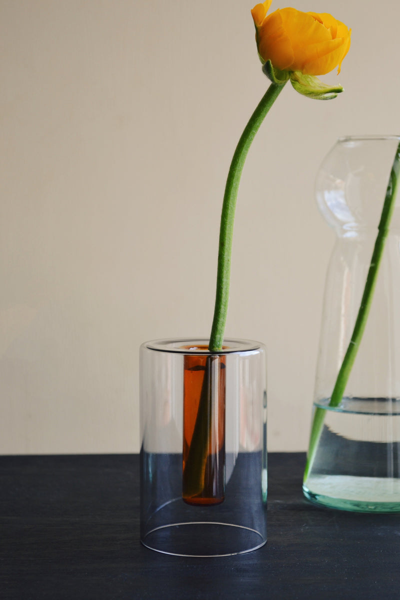 Small Grey / Orange Reversible Glass Vase