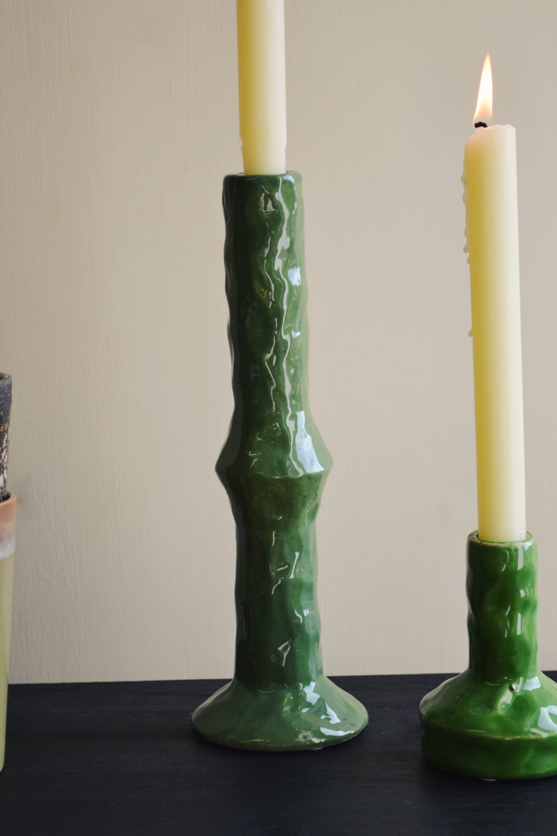 Green Ceramic Candle Holder - Two Sizes Available