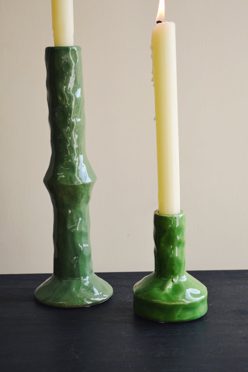 Green Ceramic Candle Holder - Two Sizes Available