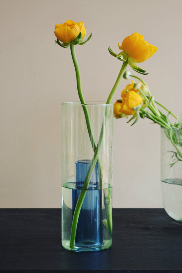 Large Green / Blue Reversible Glass Vase