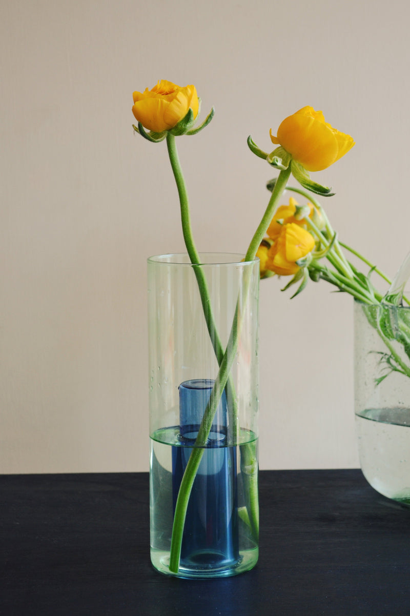 Large Green / Blue Reversible Glass Vase