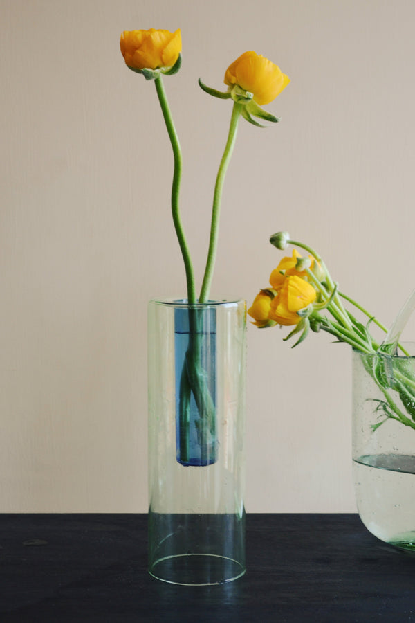 Large Green / Blue Reversible Glass Vase