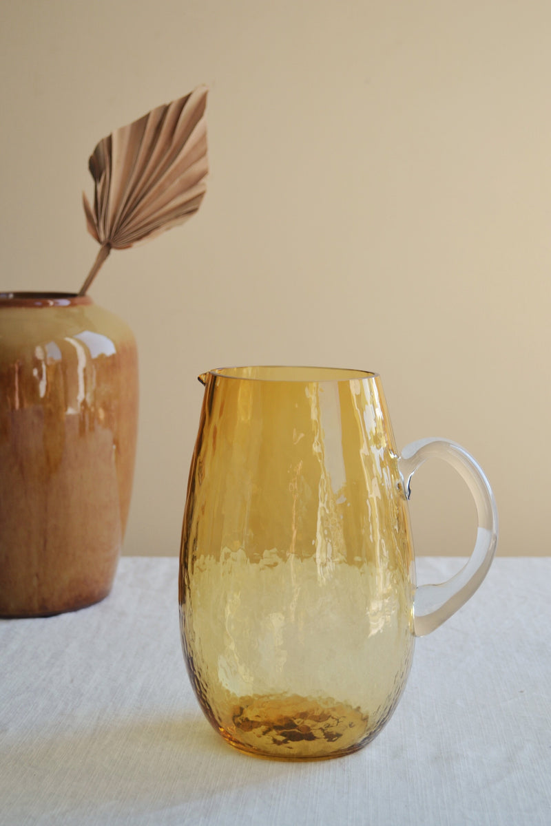 Amber Mouth- Blown Hammered Glass Jug