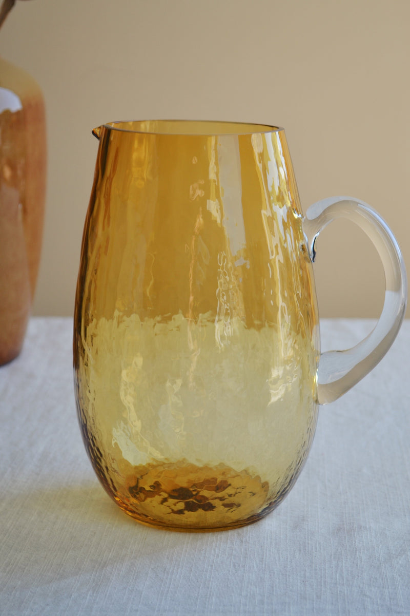 Amber Mouth- Blown Hammered Glass Jug
