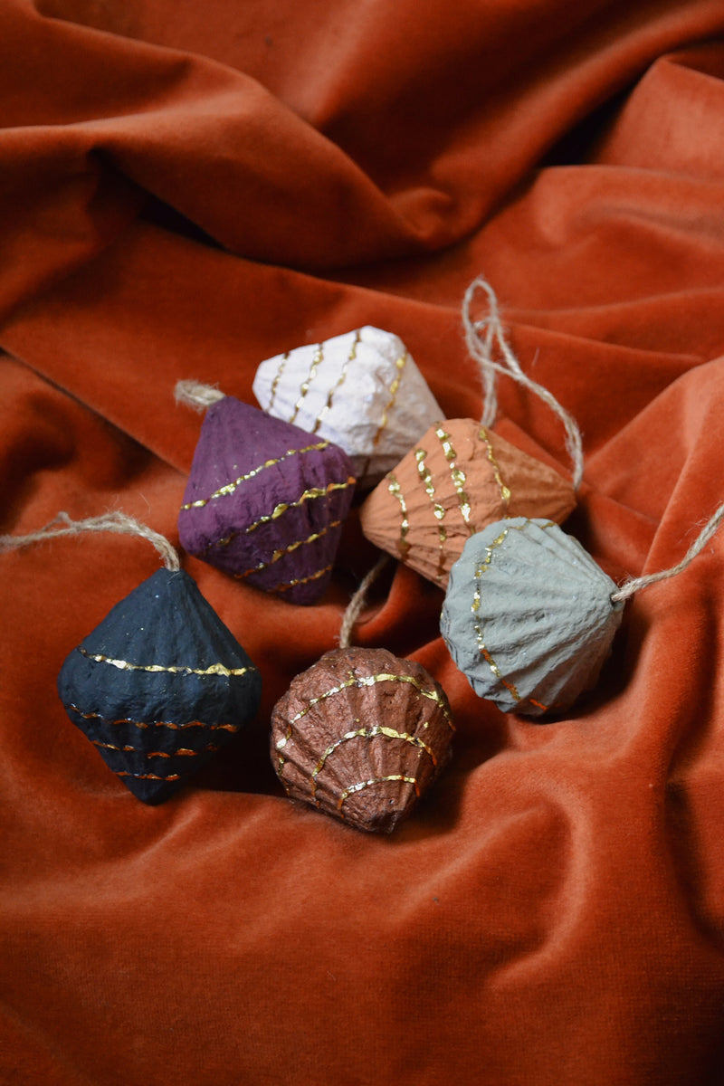 Set of Six Paper Pulp Cone Decorations