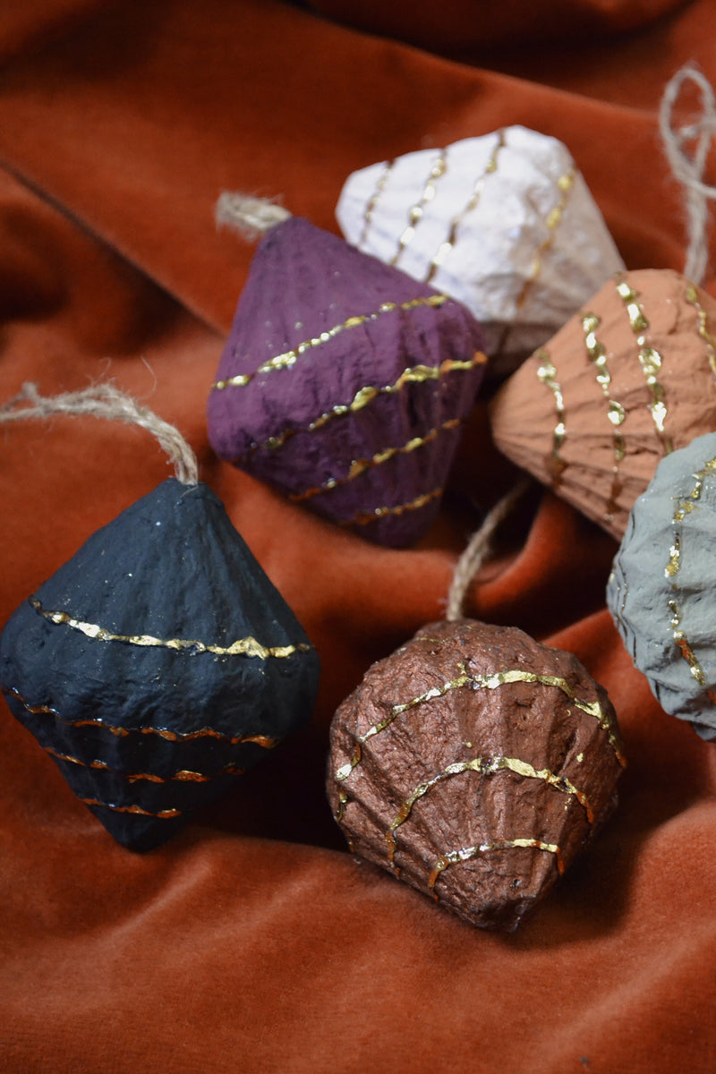 Set of Six Paper Pulp Cone Decorations