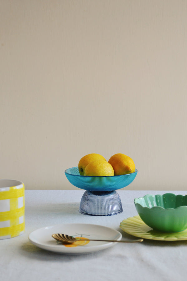 Blue Grey Glass Small Fruit Bowl