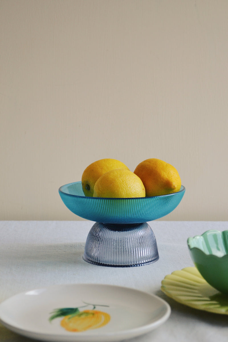 Blue Grey Glass Small Fruit Bowl