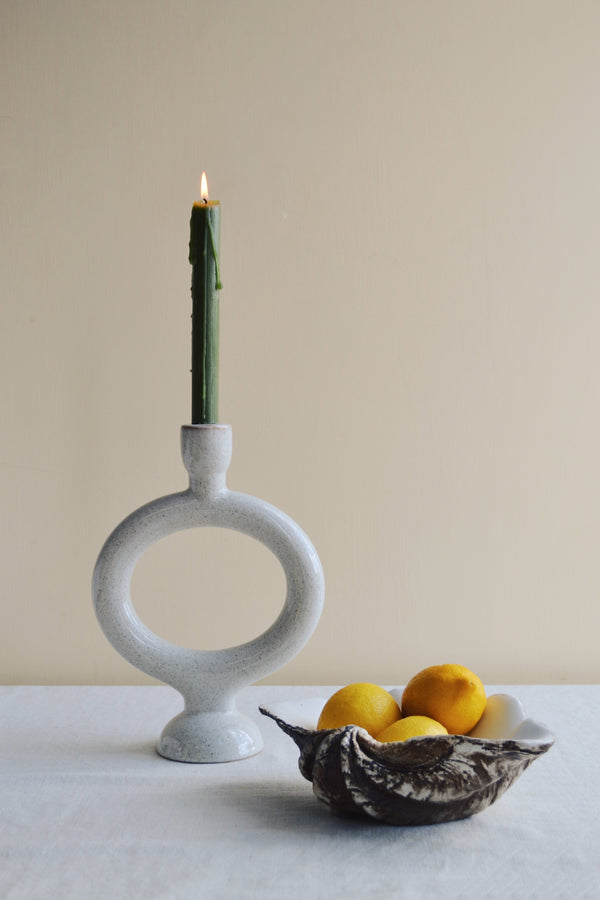 Off White Circle Stoneware Candle Holder