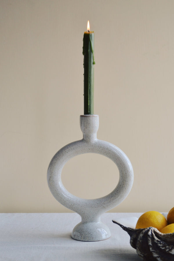 Off White Circle Stoneware Candle Holder