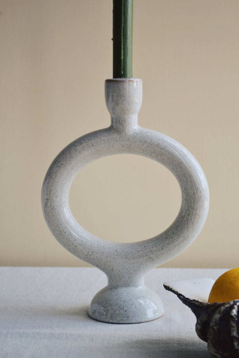Off White Circle Stoneware Candle Holder