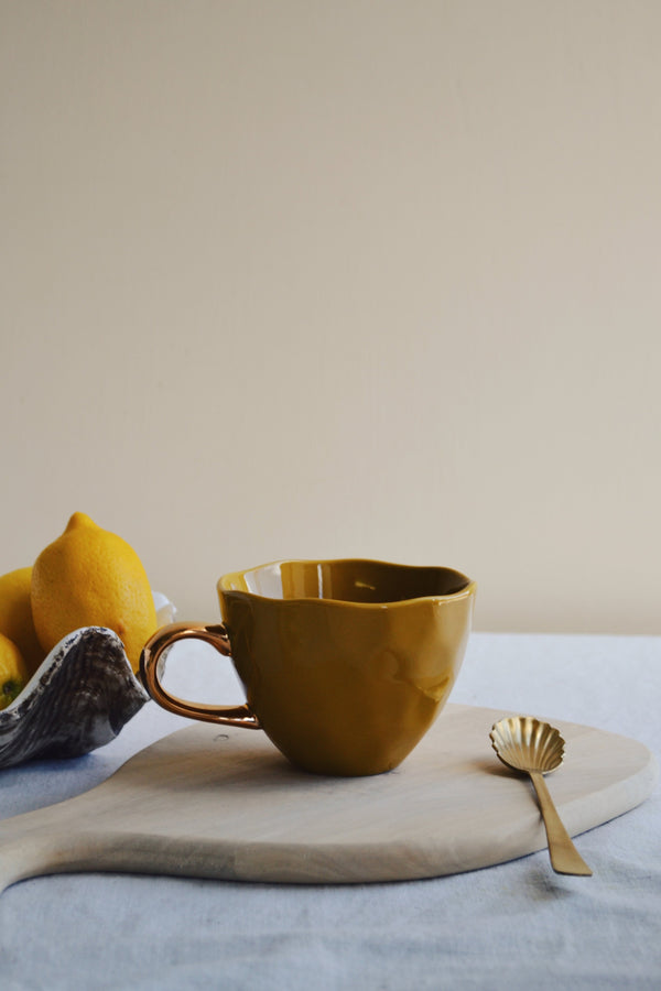 Mustard Coffee Mug with Gold Handle