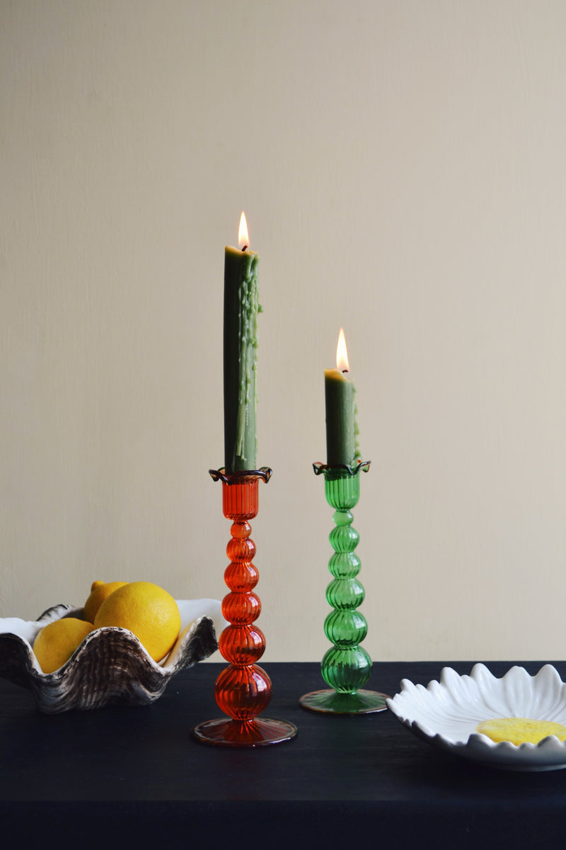 Piped Glass Candle Holder - Two Colours Available