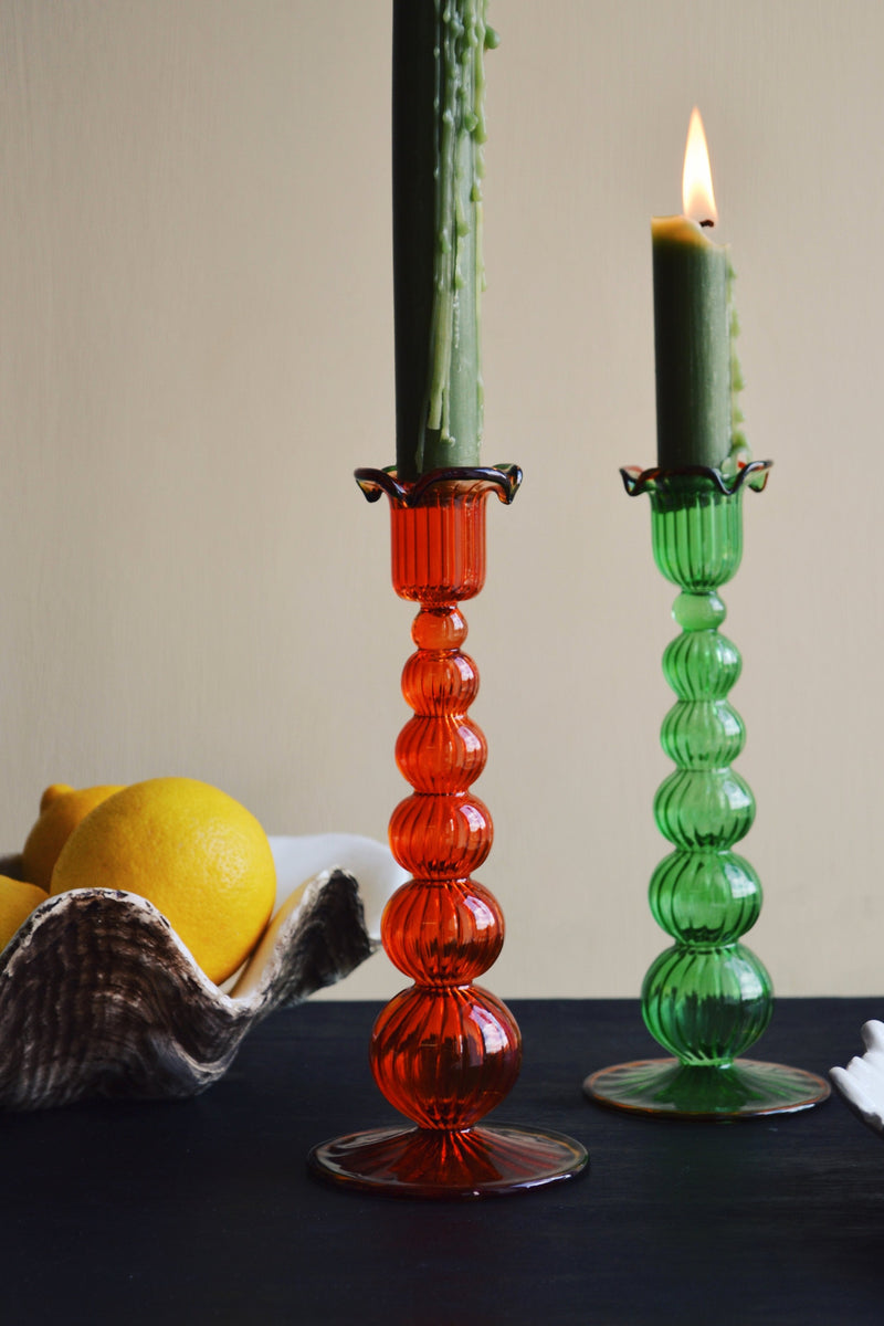 Piped Glass Candle Holder - Two Colours Available