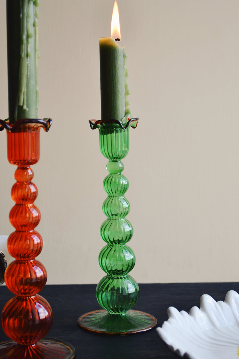 Piped Glass Candle Holder Two Colours Available Spicer and Wood