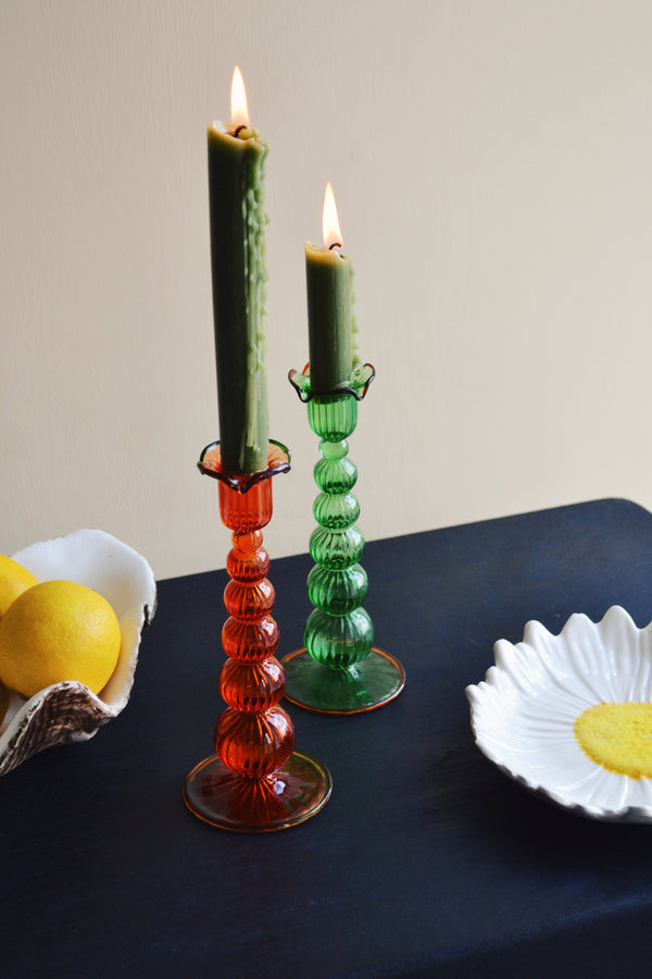 Piped Glass Candle Holder - Two Colours Available