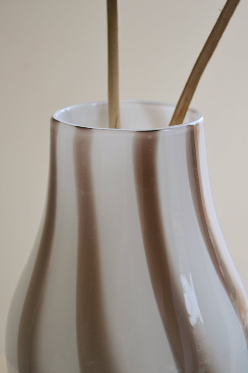 Taupe Striped Mouth-Blown Glass Vase
