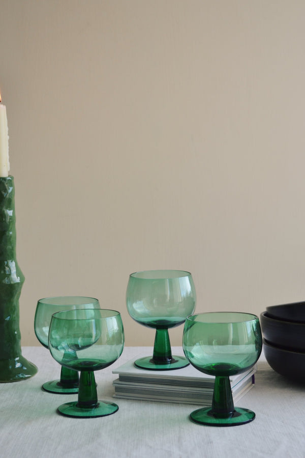 HKLIVING ® | Set of Four Fern Green Low Wine Glasses