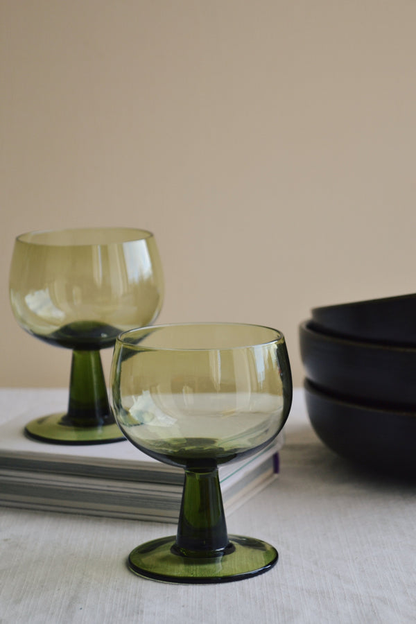 HKLIVING ® | Set of Four Olive Green Low Wine Glasses