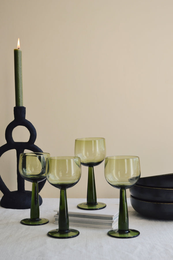 HKLIVING ® | Set of Four Olive Green Tall Wine Glasses