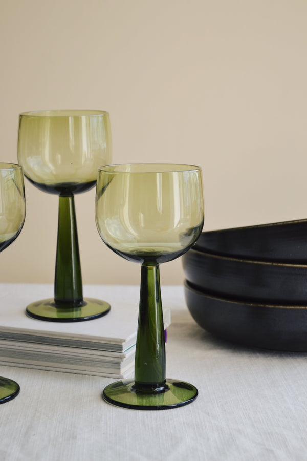 HKLIVING ® | Set of Four Olive Green Tall Wine Glasses