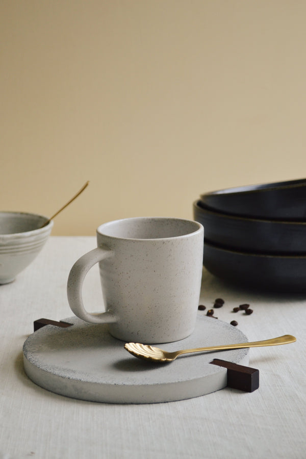 Concrete and Wood Round Coaster Trivet