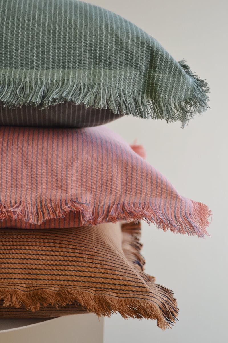 Striped Cushion with Fringing - Three Colours Available