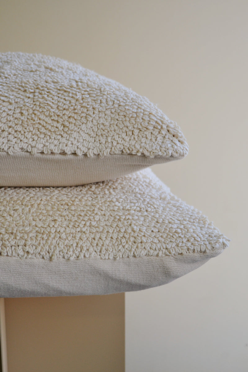 Off White Teddy Knitted Cushion - Two Sizes Available