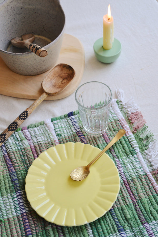 Handwoven Cotton Placemat - Green, Purple & Off White