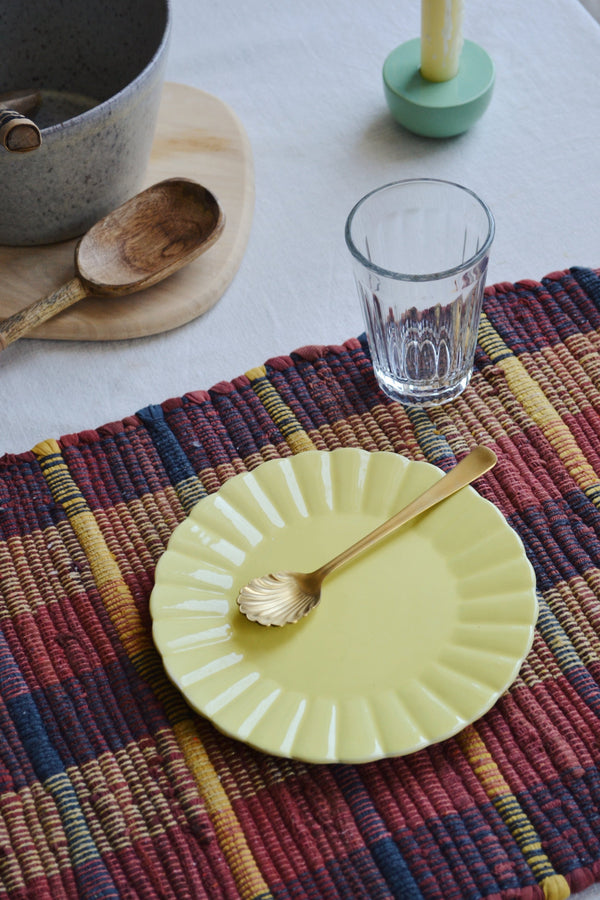 Handwoven Cotton Placemat - Burnt Orange, Mustard & Dark Grey