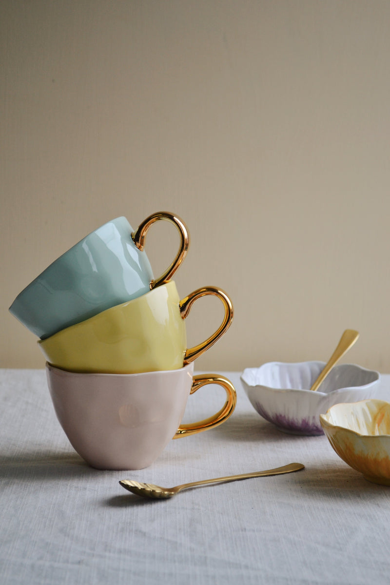 Pastel Coffee Mug with Gold Handle - Three Colours Available
