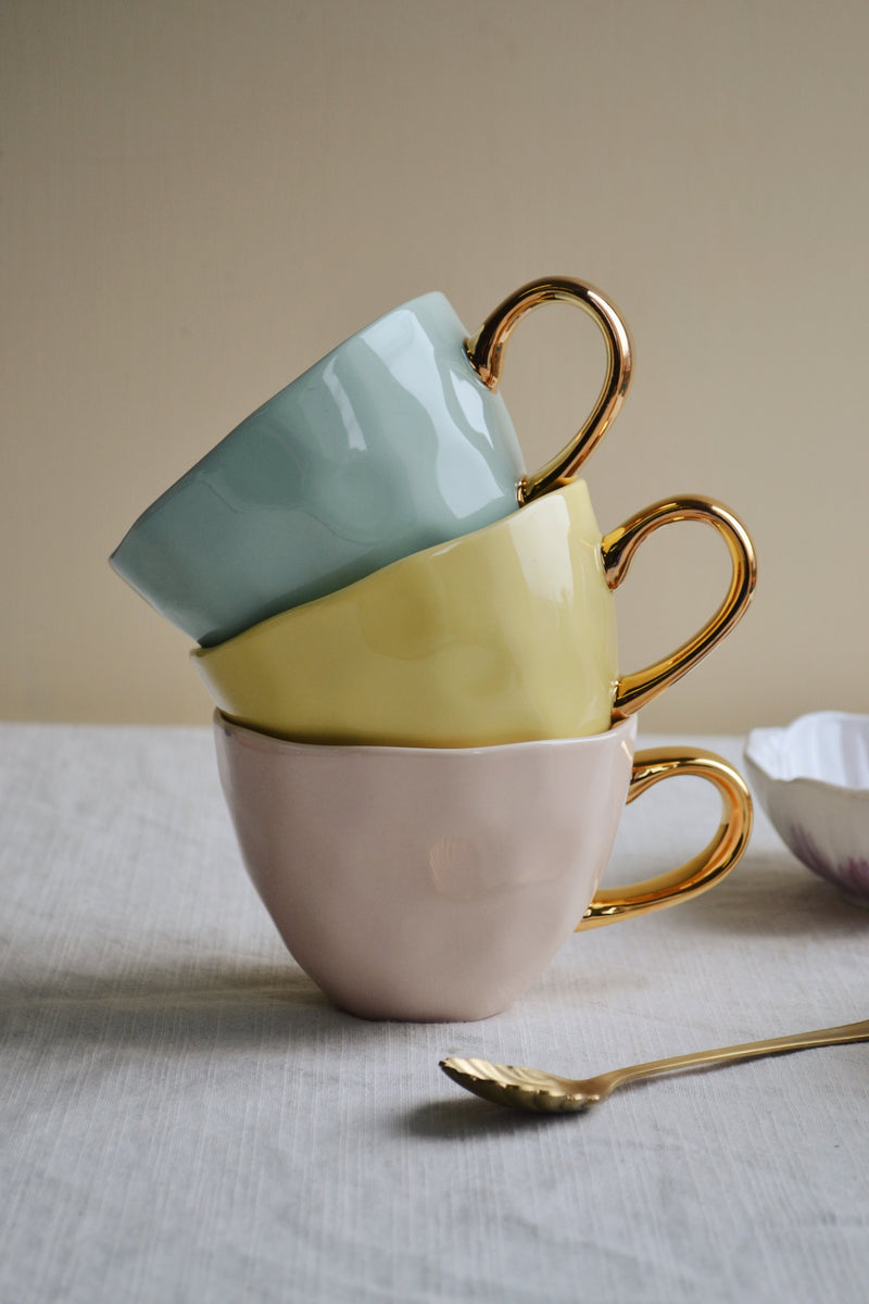 Pastel Coffee Mug with Gold Handle - Three Colours Available