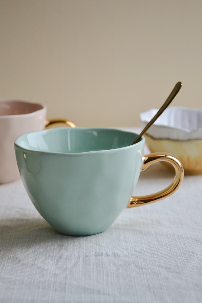 Pastel Coffee Mug with Gold Handle - Three Colours Available