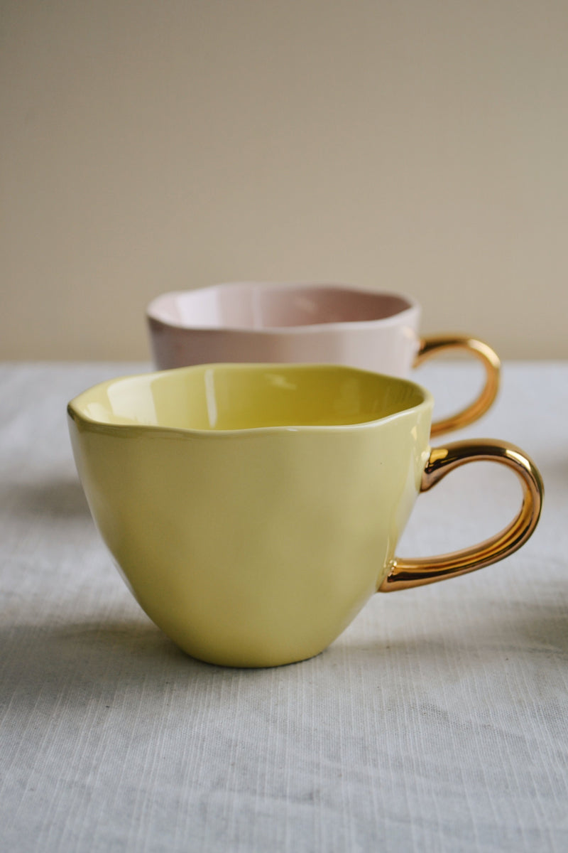 Pastel Coffee Mug with Gold Handle - Three Colours Available