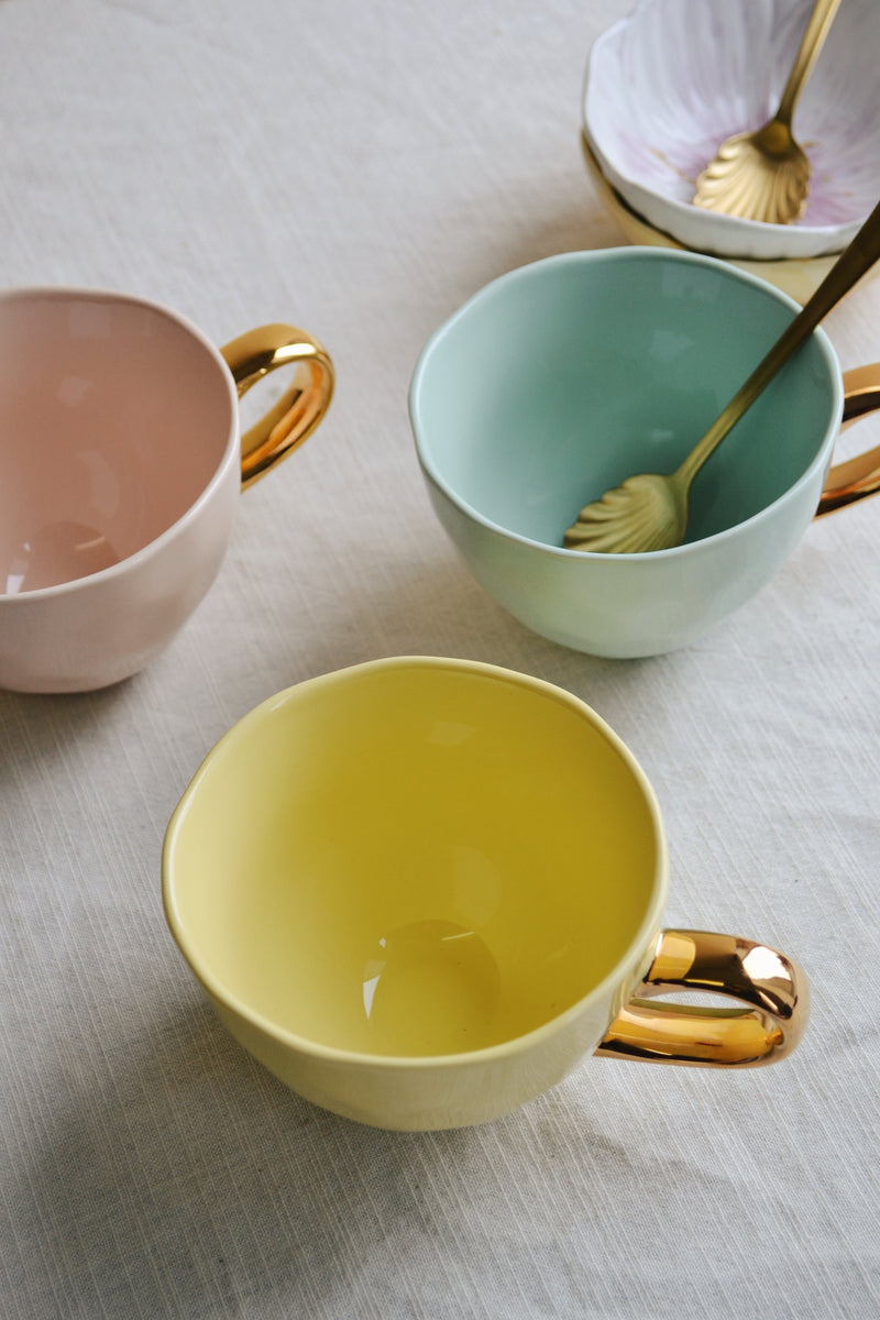 Pastel Coffee Mug with Gold Handle - Three Colours Available