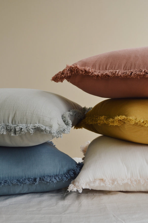 Cotton Gauze Cushion with Fringing - Five Colours Available