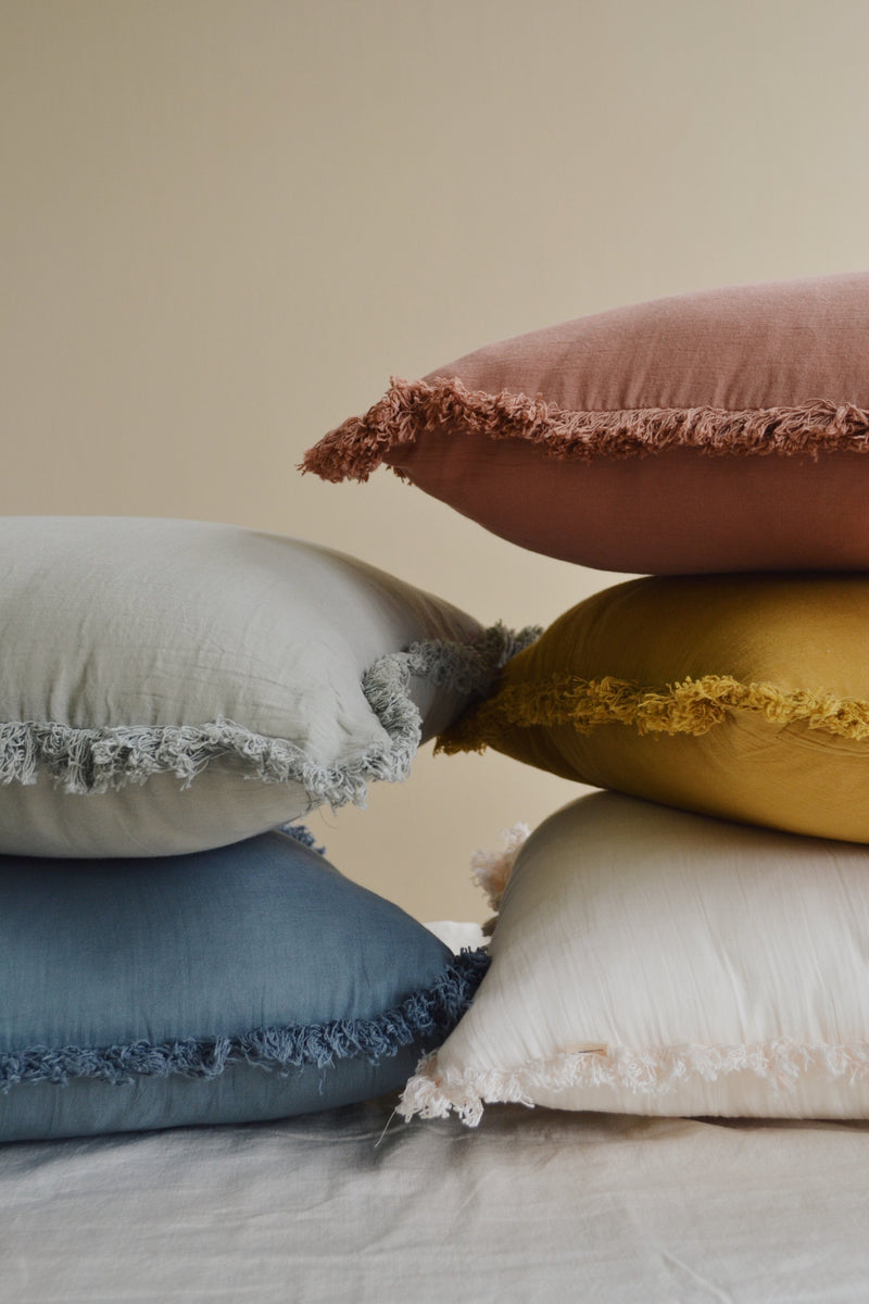 Cotton Gauze Cushion with Fringing - Five Colours Available