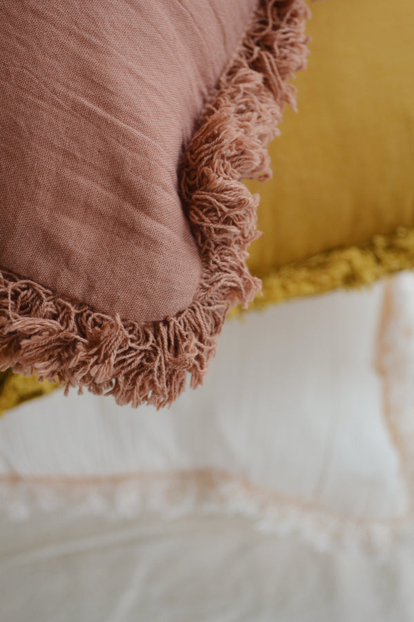 Cotton Gauze Cushion with Fringing - Five Colours Available