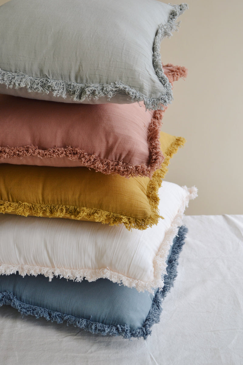 Cotton Gauze Cushion with Fringing - Five Colours Available