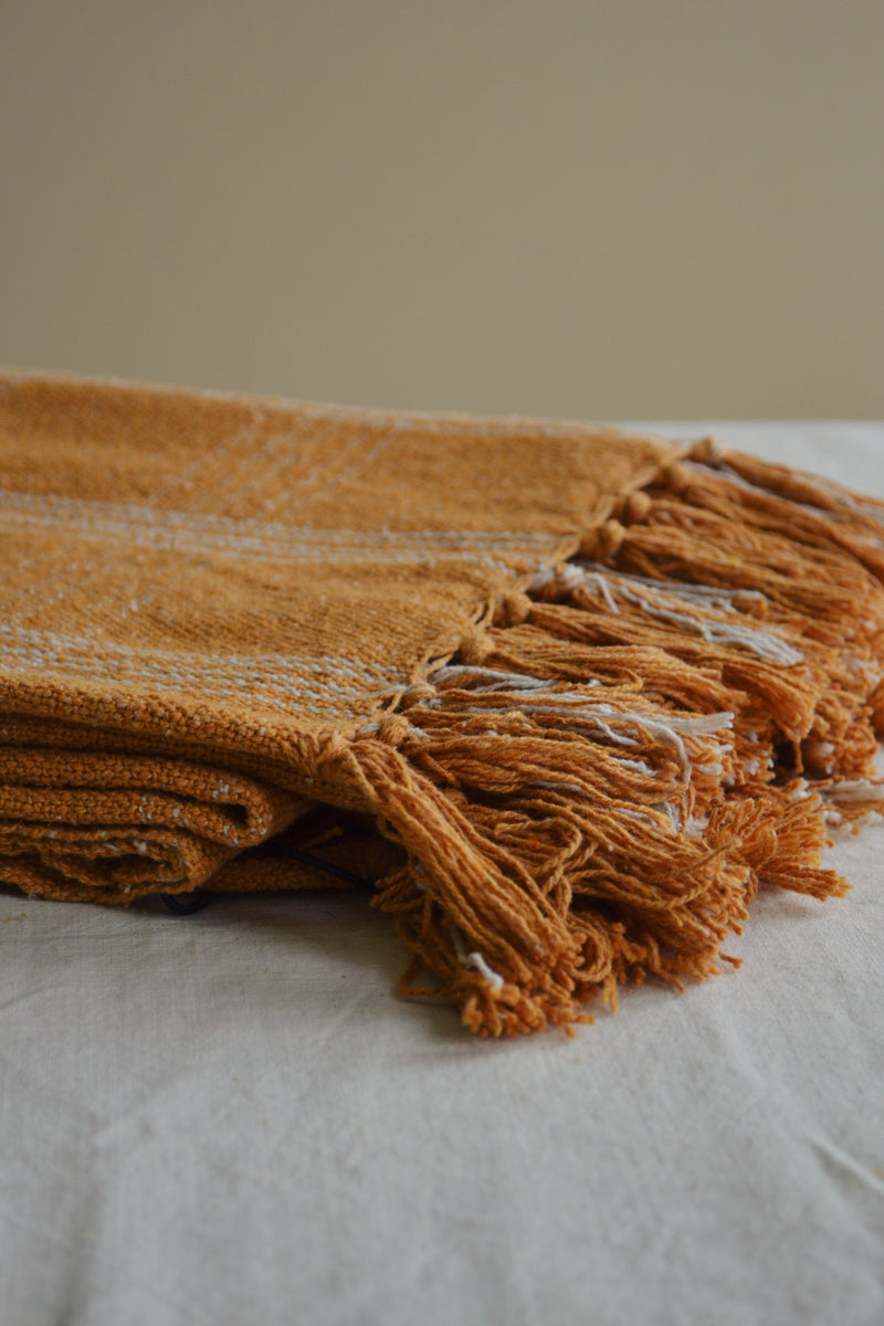 Mustard Checked Recycled Cotton Throw