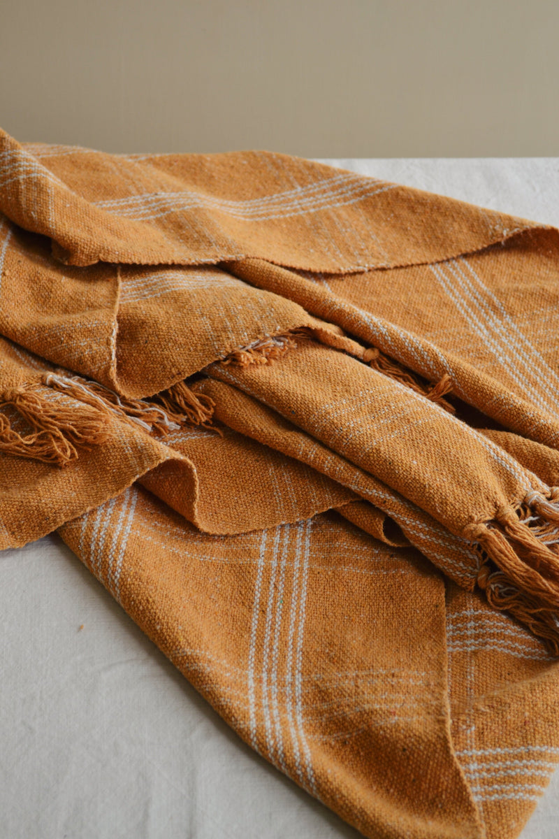 Mustard Checked Recycled Cotton Throw