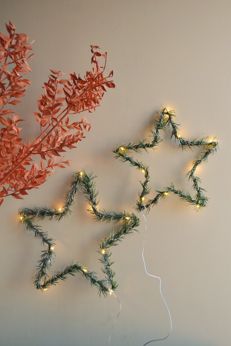 Glitter Star Wreaths with Lights - Two Sizes Available